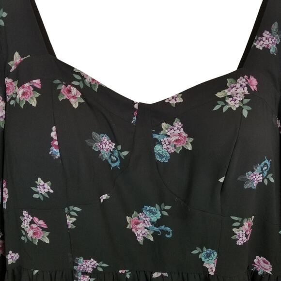 City Chic NWT Women's Black Floral Jemina Peplum Peasant Blouse Top Size 24 - Picture 5 of 9